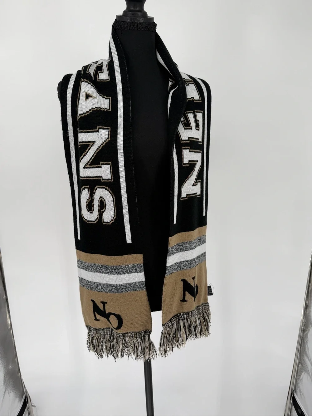 New Orleans Black and Tan‎ Knit Santa Team Scarf with Fringe